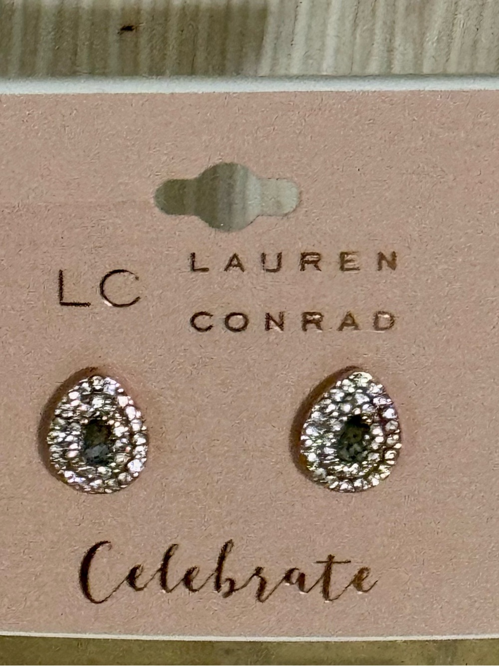 LC Lauren Conrad Teardrop Crystal Stud Earrings in Silver and Clear NEW